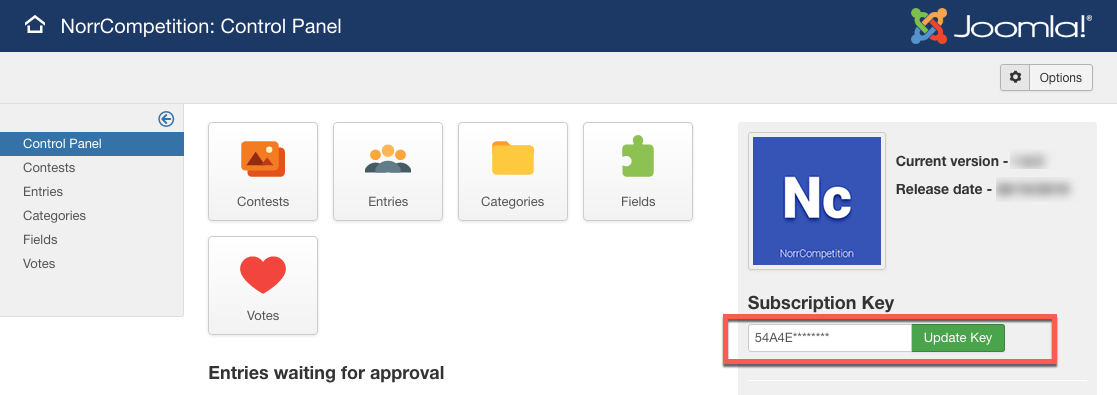 Paste Download key in component dashboard