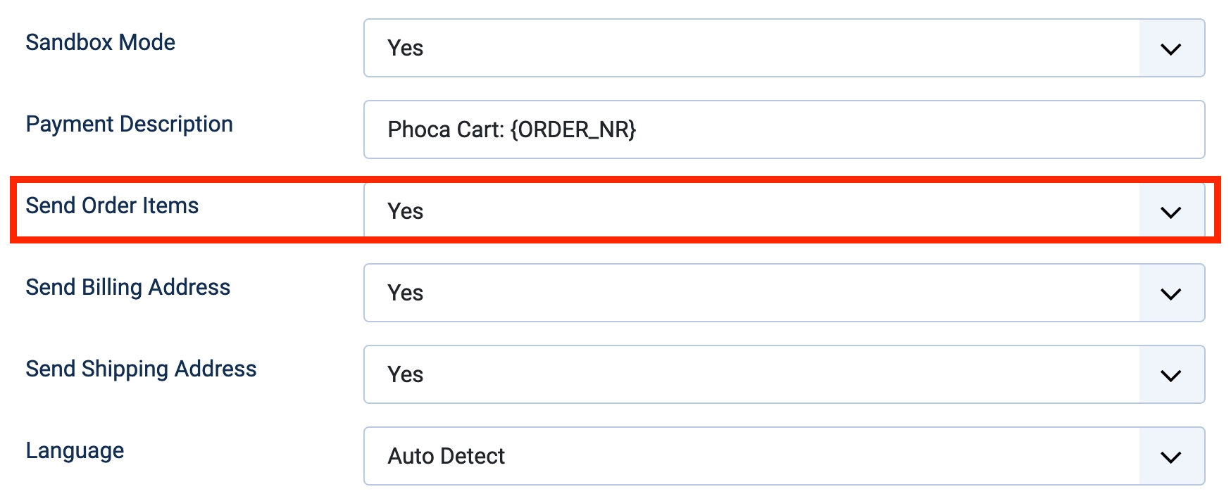Set 'Send Order Items' option to "Yes" if you need 'Orders API' model