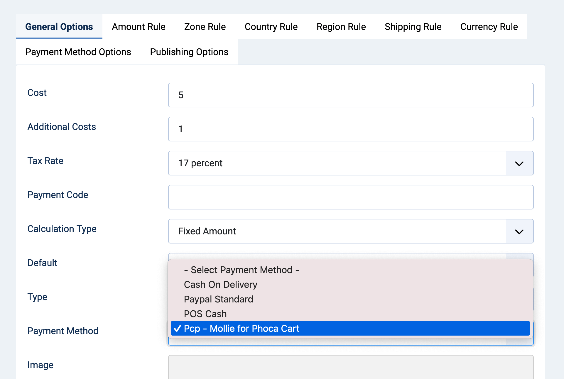 Mollie payment method - Phoca Cart. General options