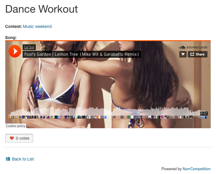 Entry page with Soundcloud player