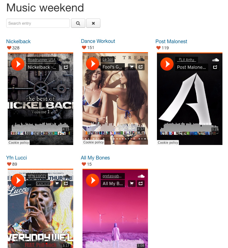 List of entries with embedded audio