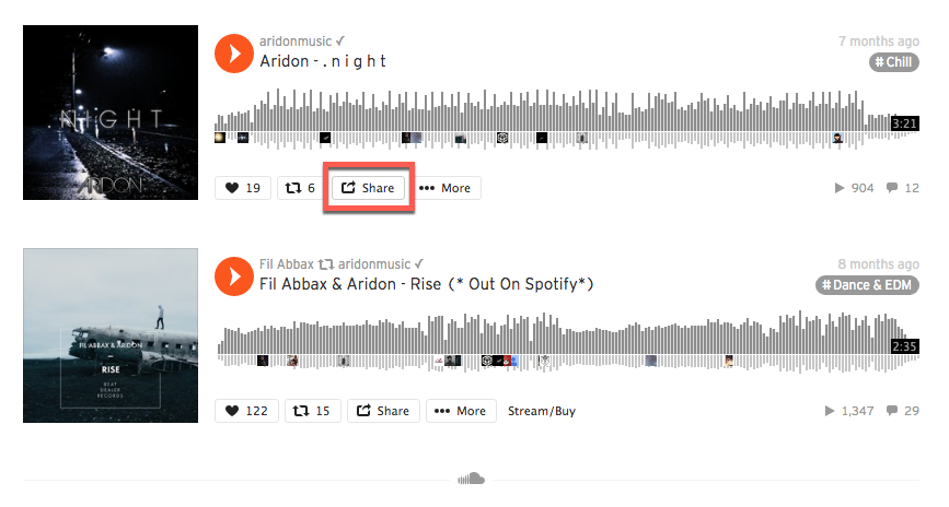 Click on Share button below the song in Soundcloud