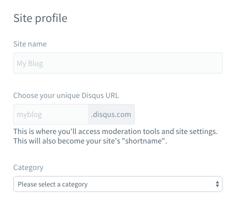 Disquss site profile form