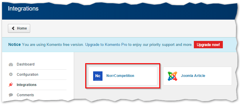 Komento integration - NorrCompetition option