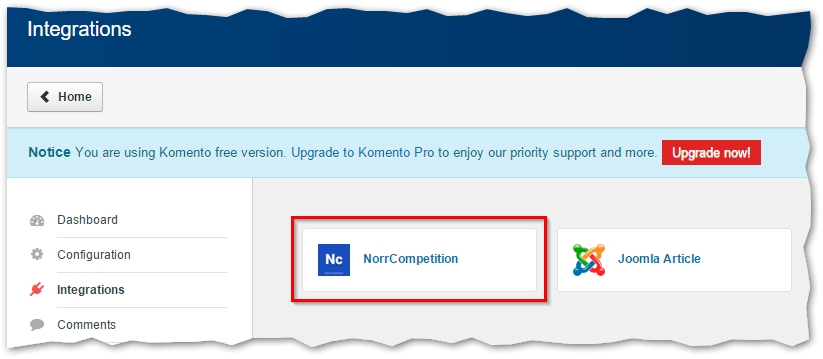 Komento integration - NorrCompetition option