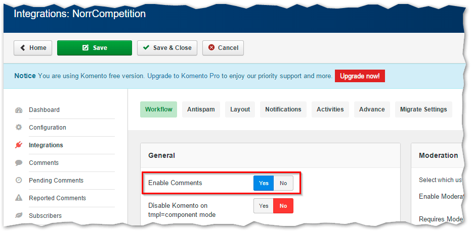 Komento integration - enable comments