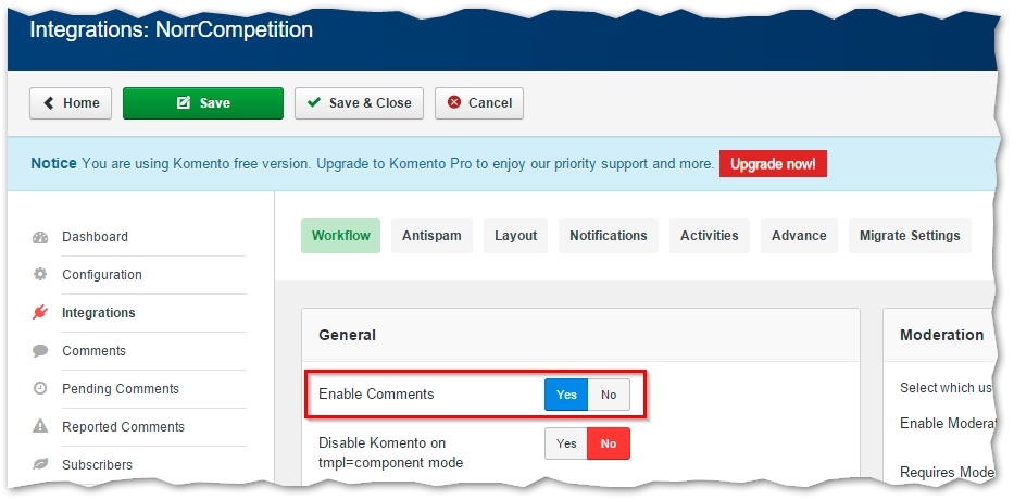 Komento integration - enable comments