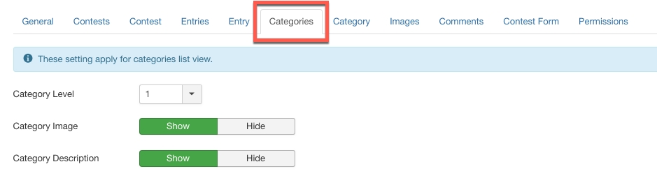 NorrCompetition categories global settings