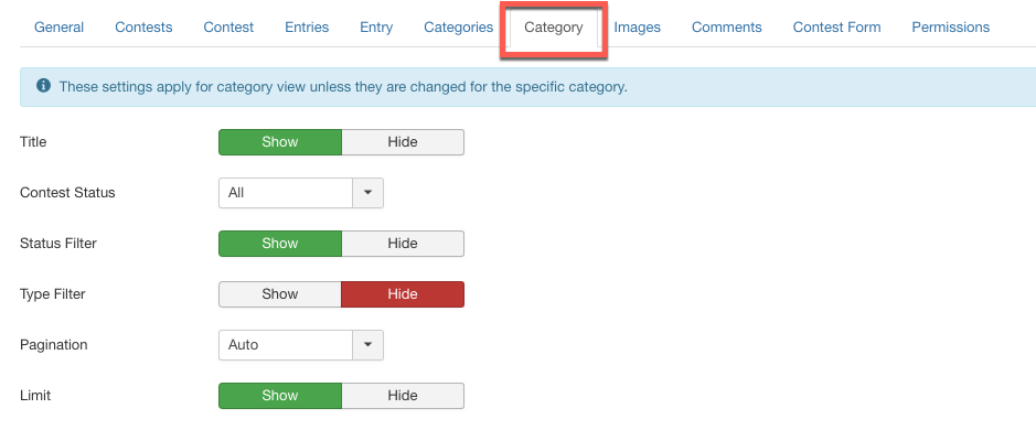 NorrCompetition global settings - category