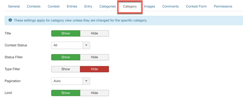 NorrCompetition global settings - category