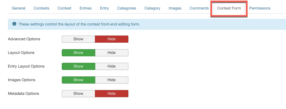 NorrCompetition contest Form - global settings