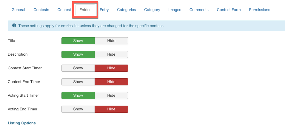 NorrCompetition global settings - entries