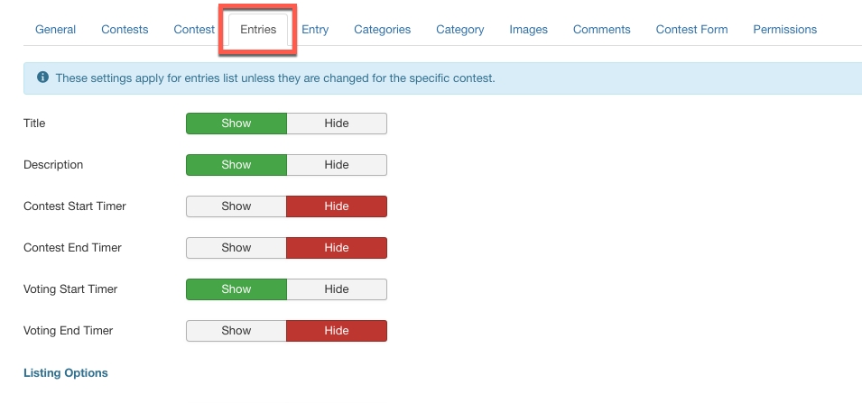 NorrCompetition global settings - entries