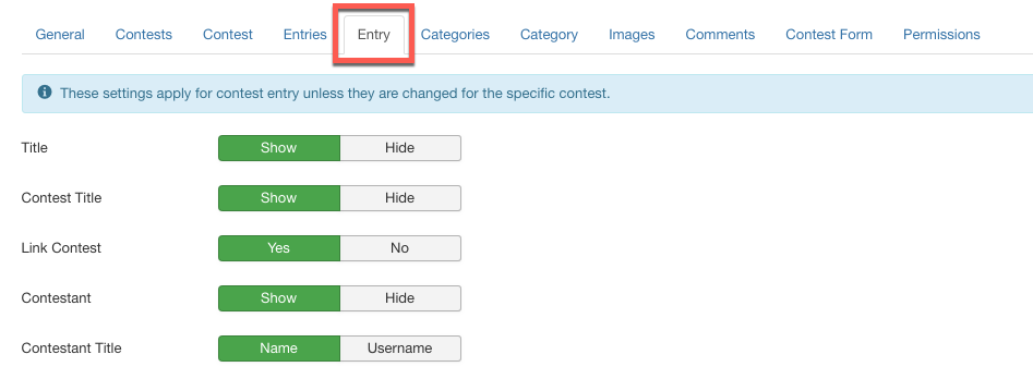 NorrCompetition global entry settings
