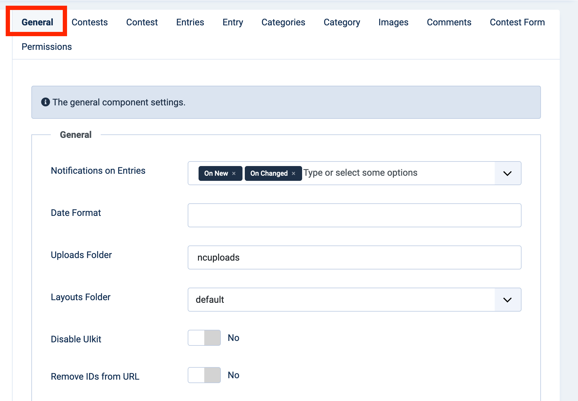 NorrCompetition general tab