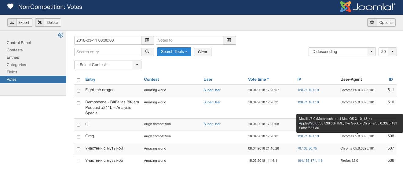 NorrCompetition - votes List