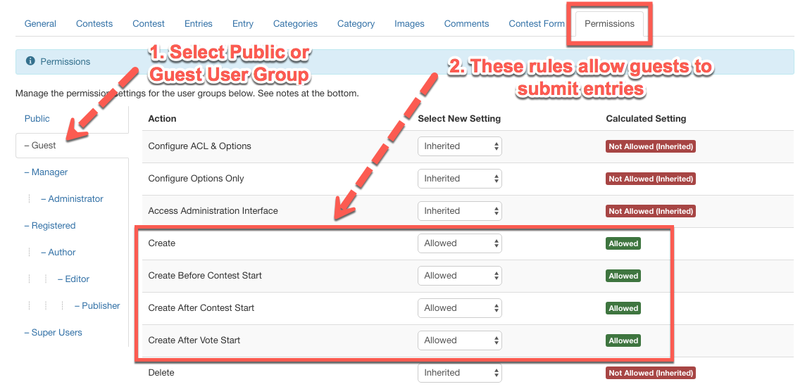 Rules in Permissions tab allowing user to submit the Entry