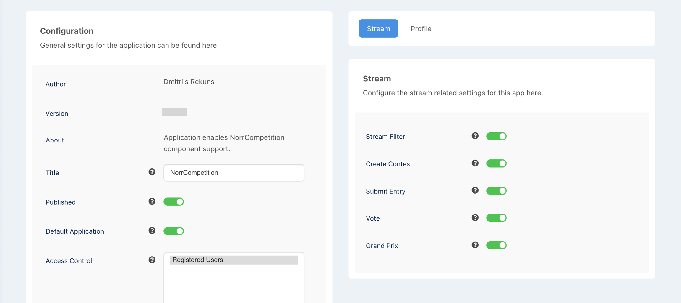 NorrCompetition Application for EasySocial - settings