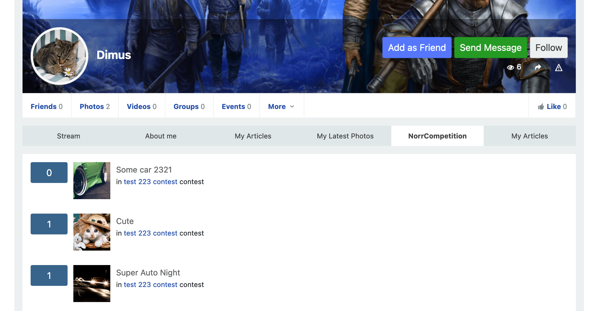 NorrCompetition App as a tab at user's profile