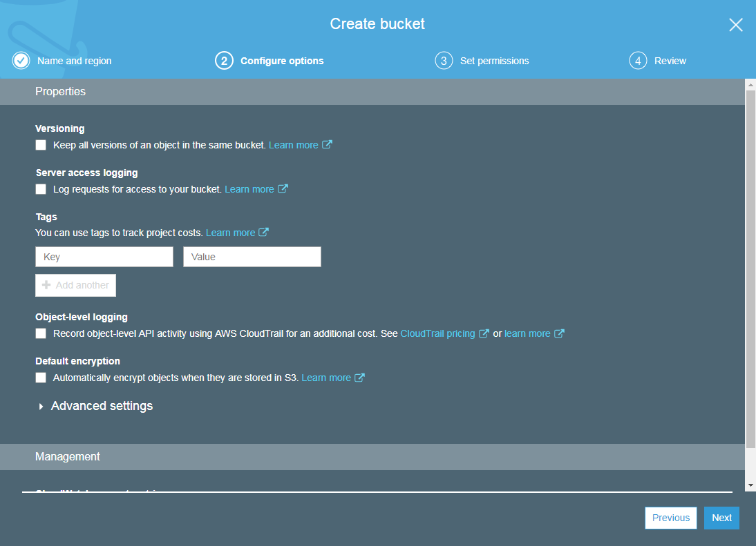 One the second step you can configure different options or simply skip it
