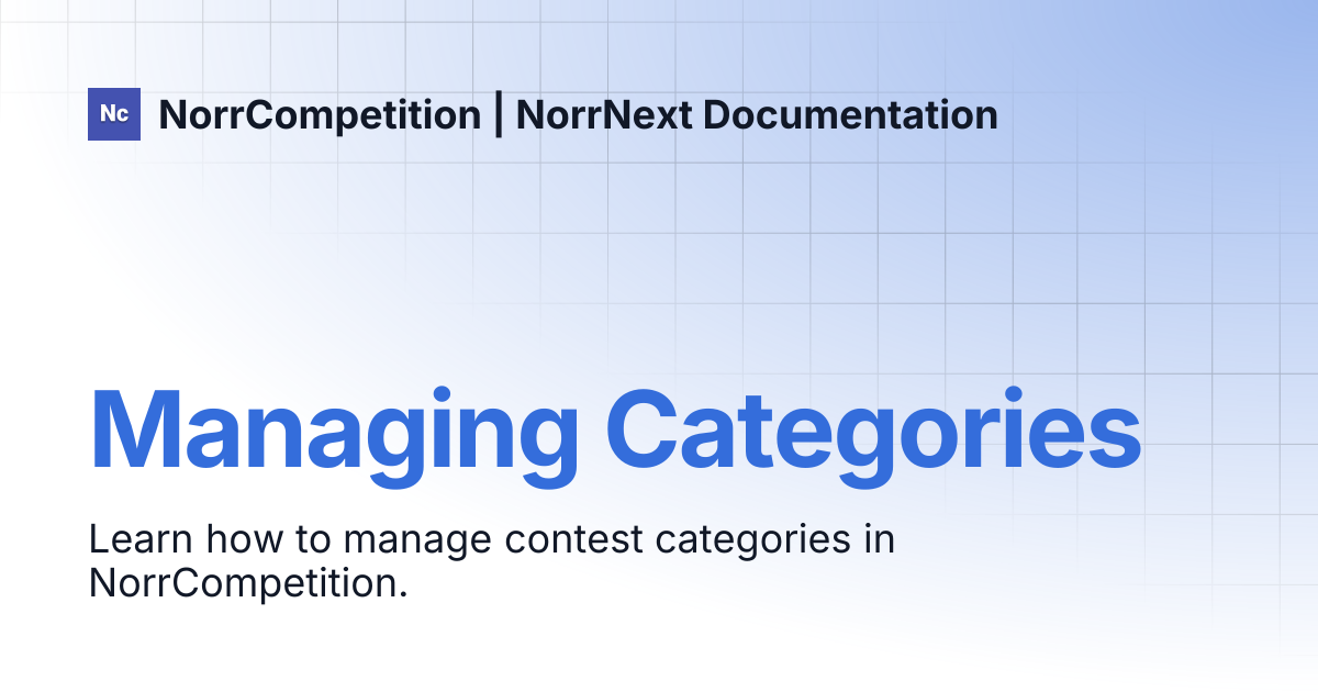 Managing Categories | NorrCompetition | NorrNext Documentation