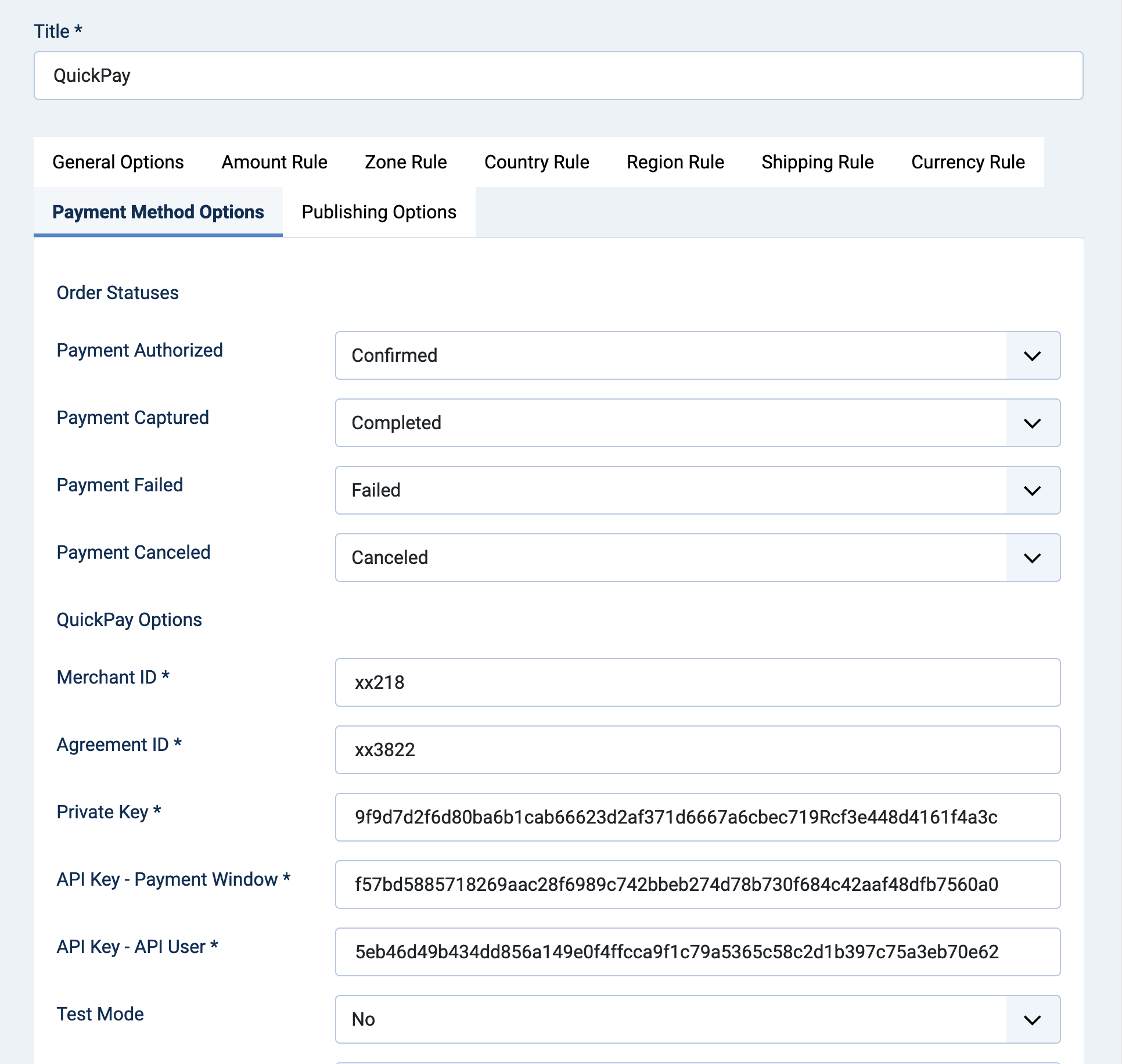 QuickPay for Phoca Cart - Payment Method Options