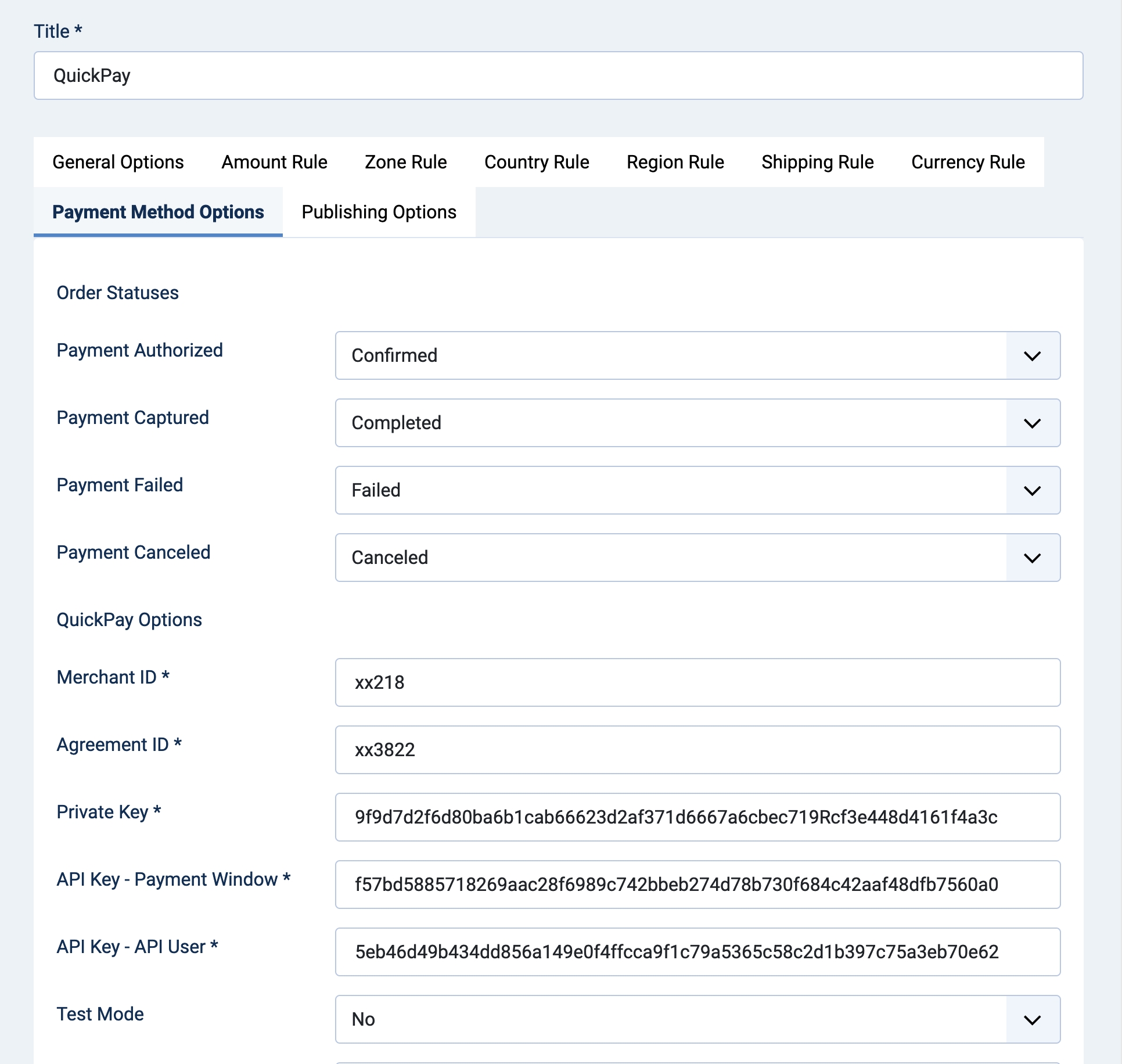 QuickPay for Phoca Cart - Payment Method Options