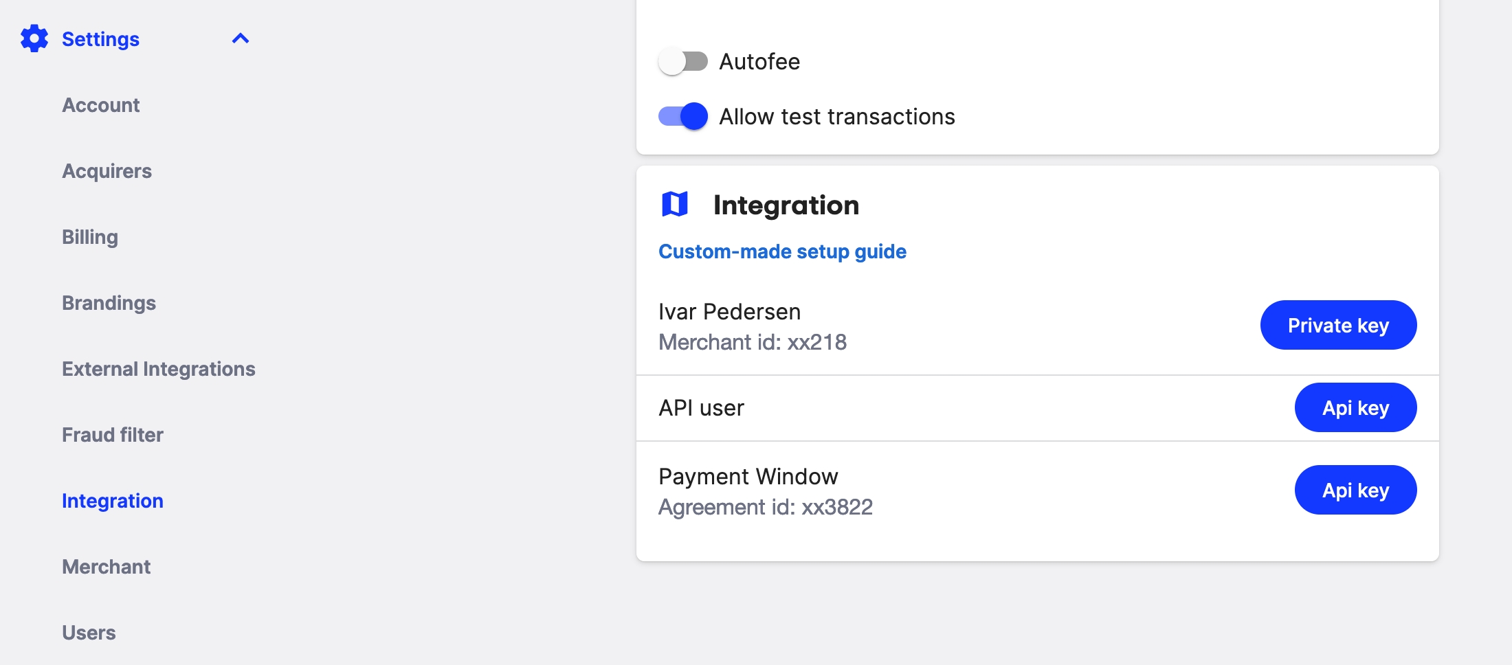 QuickPay. Where user can take API keys