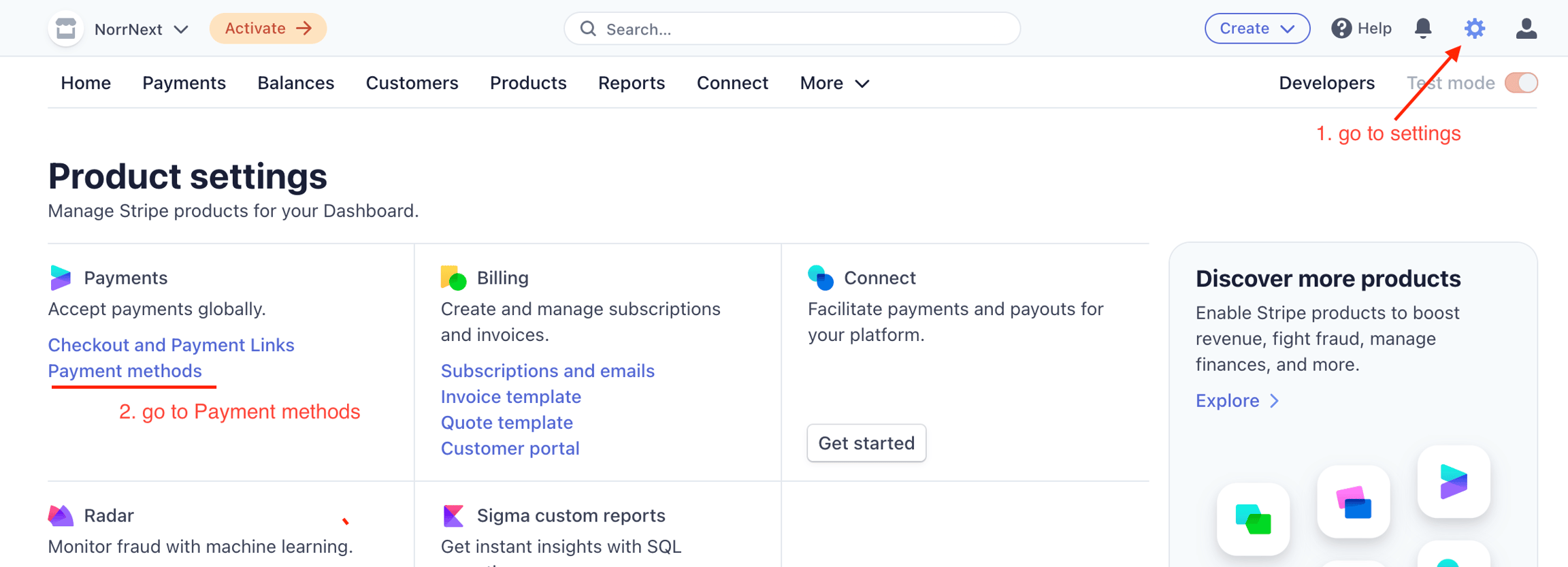 Enable additional payment methods in Stripe