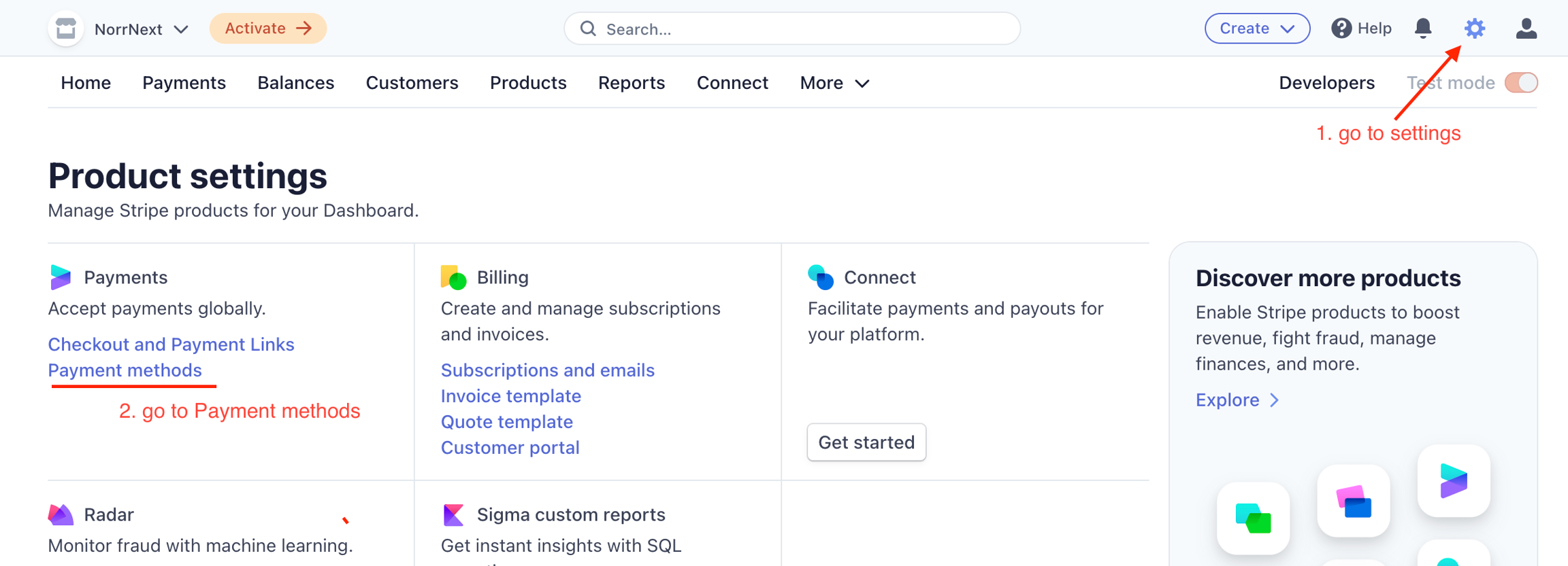 Enable additional payment methods in Stripe
