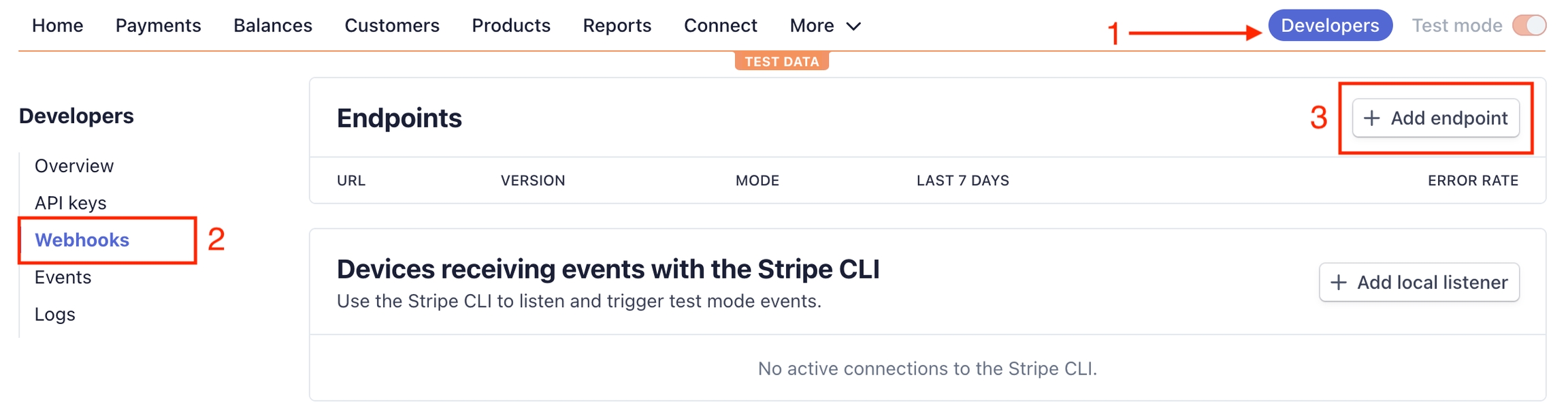 Add Endpoint in Stripe dashboard