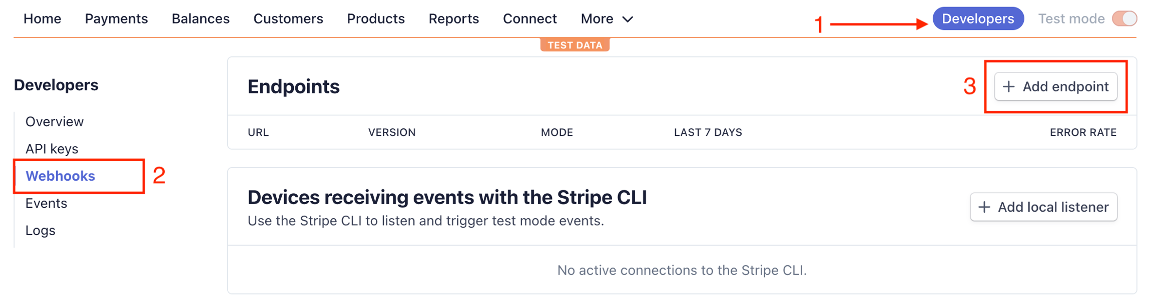 Add Endpoint in Stripe dashboard