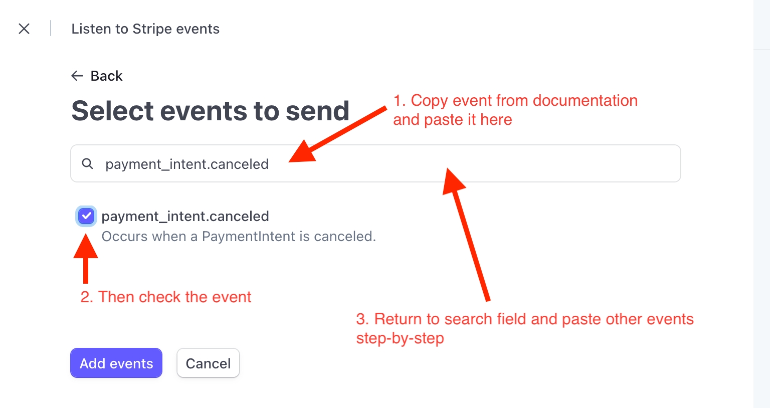 You need to select 4 events step-by-step