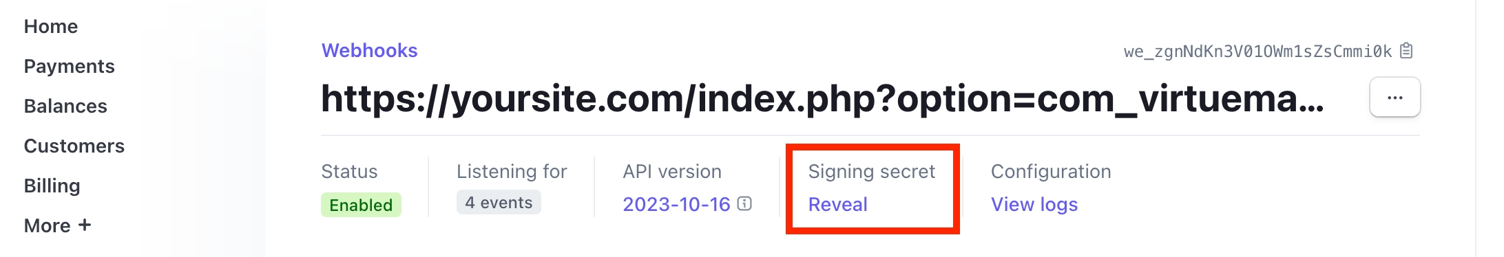 Get Webhook Secret in Stripe dashboard